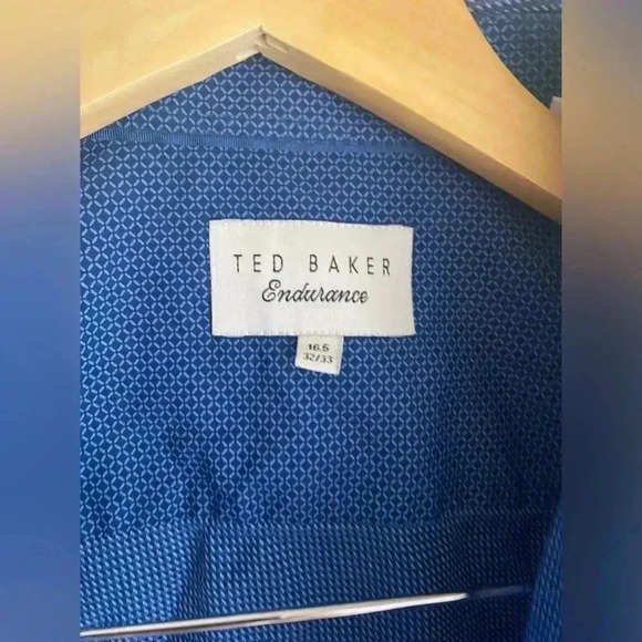 Ted Baker Endurance Blue Button Up Dress Shirt Diamond Geometric Print Pattern - Picture 2 of 5